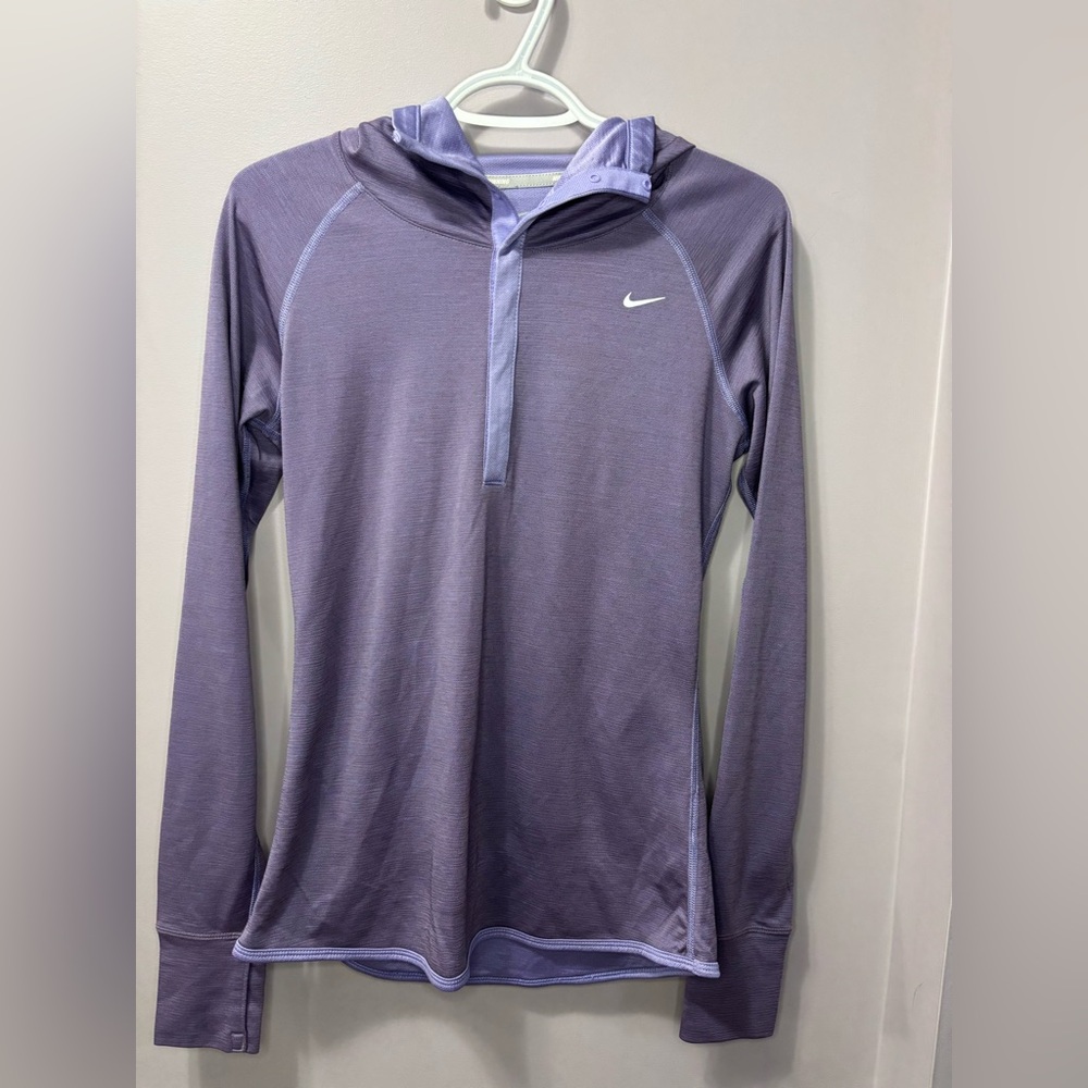 Nike Running Dri-FIT Wool Blend Half Zip Hooded Pullover Purple Medium